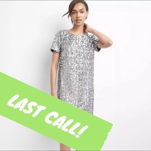 GAP Silver Sequin Shift Dress NWT